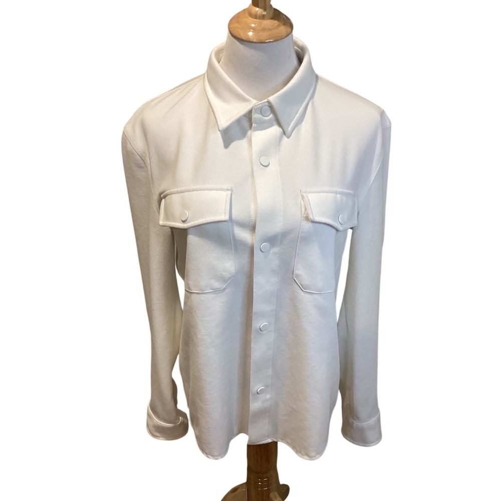 ZARA White Long Sleeve Button Front Utility‎ Shirt Jacket Women M